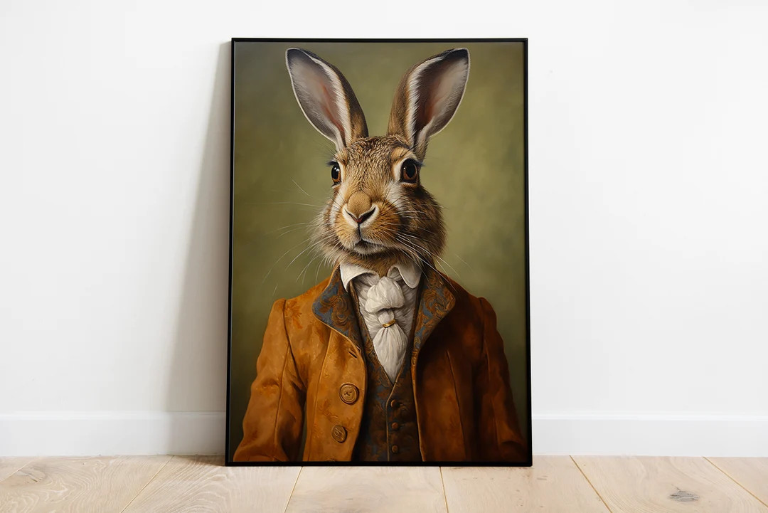 Hare Portrait Print, Renaissance Hare Oil Painting, Vintage Hare Artwork, Animal Head Human Body ... | Etsy (US)