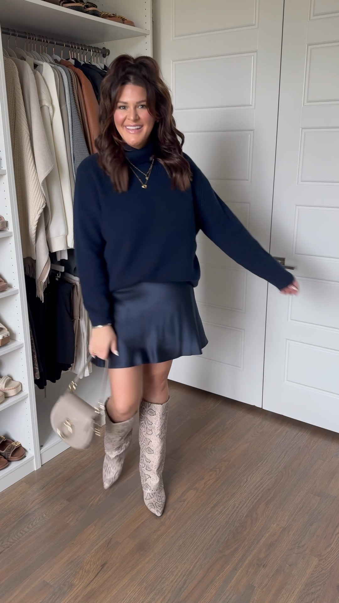 There is nothing more chic than a monochrome look! This navy oversized sweater and matching silk mini skirt give major quiet luxury vibes and pair perfectly with these designer inspired snake boots. 

Sweater & Skirt: XL

#sweaterdress #datenightoutfit #size16 #size14style #fallfashion #howtostylevideo #midsize #fallboots

size 14, sweater dress, fall fashion, quiet luxury, date night outfit, winter fashion

#LTKMidsize #LTKVideo #LTKFindsUnder50