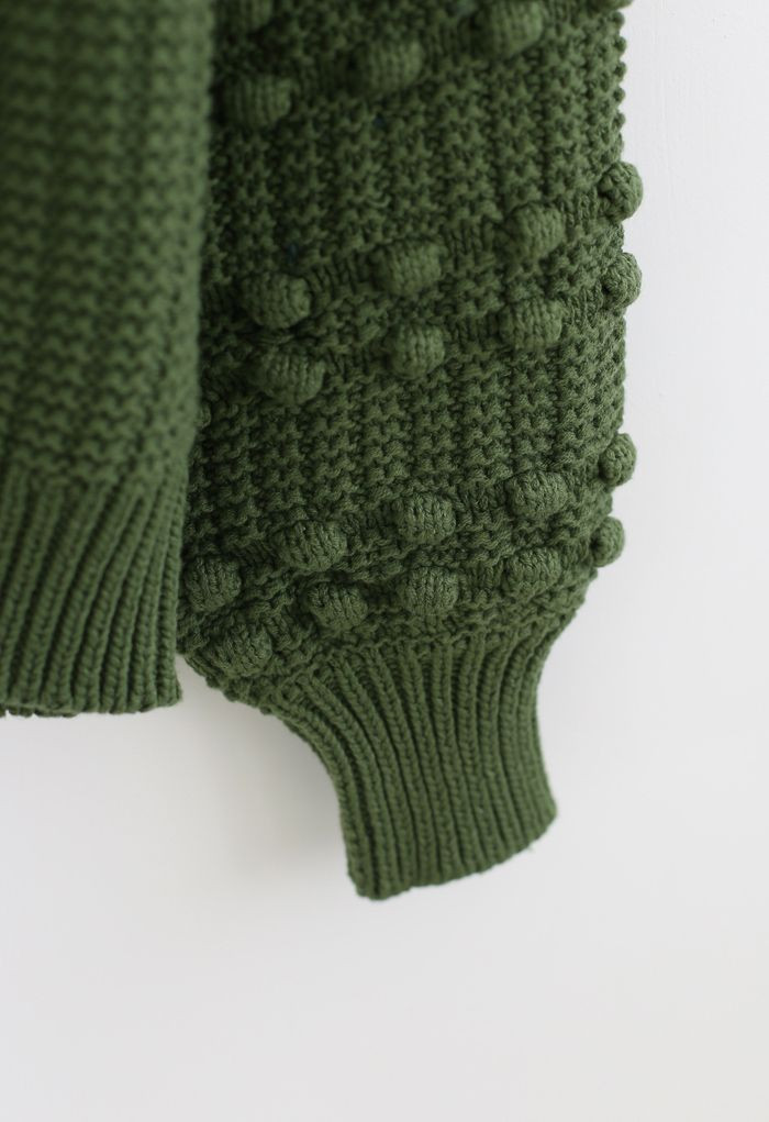 Bubble-Sleeve with Pom-Pom Detail Sweater in Green | Chicwish