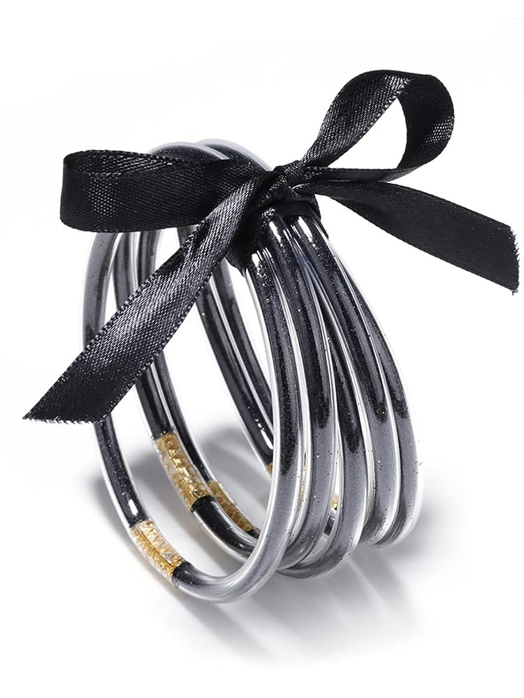 Long tiantian Cute Jelly Bangles Bracelets for Women 80's Neon Pink Glitter Dress Glitter Filled ... | Amazon (US)