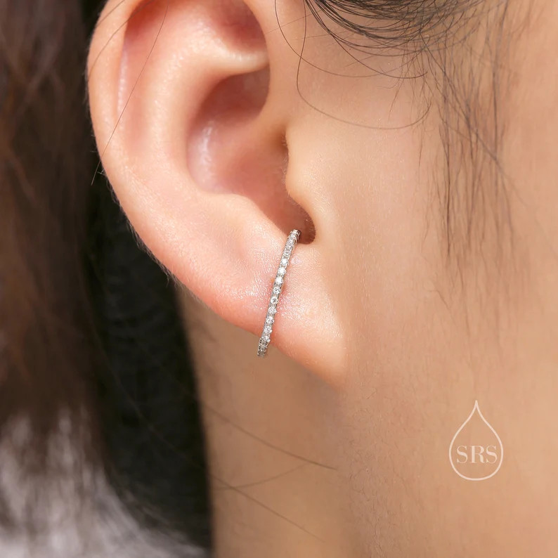Minimalist Skinny CZ Earlobe Cuff Earring in Sterling Silver - Etsy | Etsy (US)