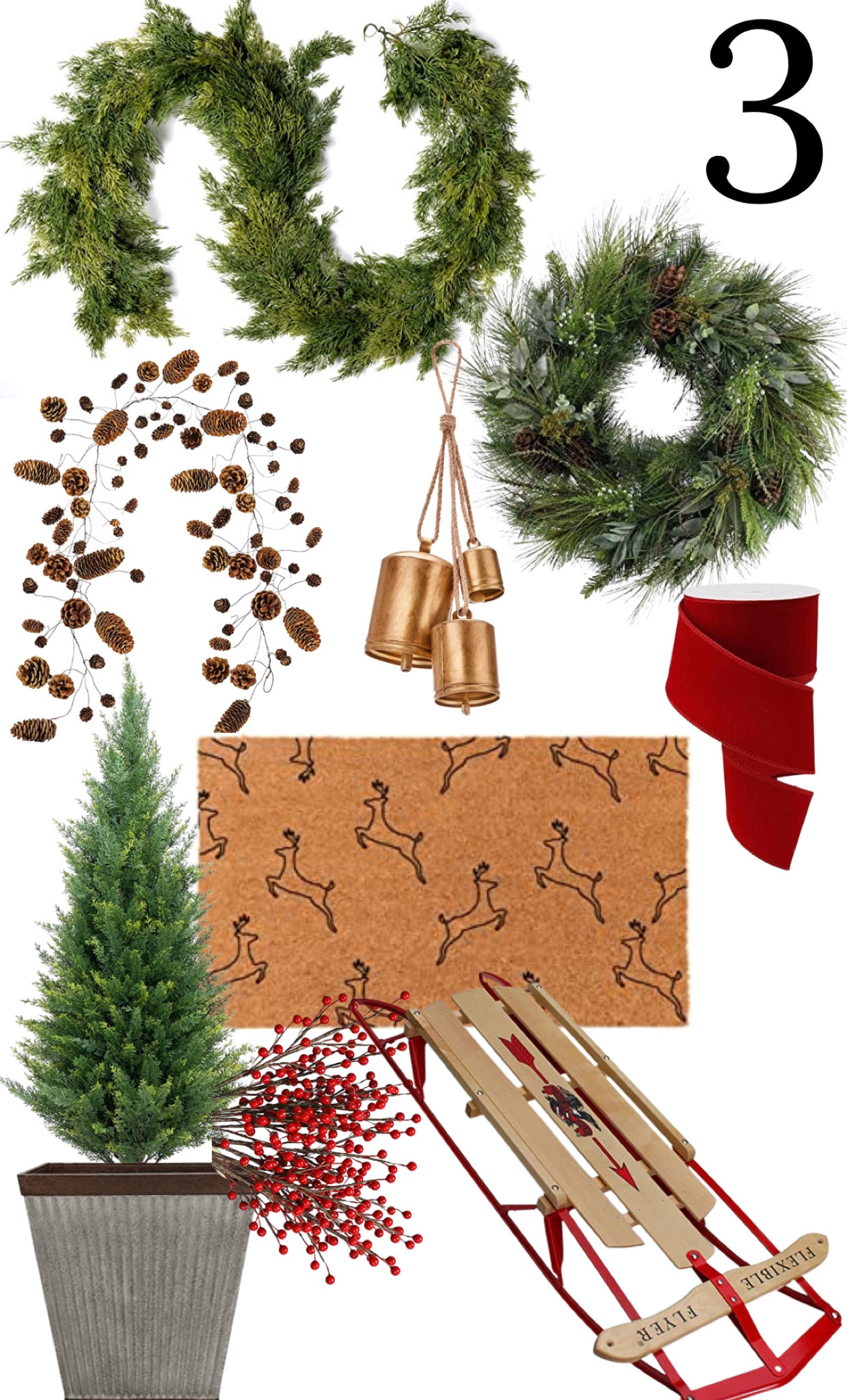 Farmhouse Christmas front door decor, Holiday decorating, vintage inspired, rustic, wreath, Garland, bells, Evergreen trees, sled￼

#LTKhome #LTKSeasonal #LTKHoliday