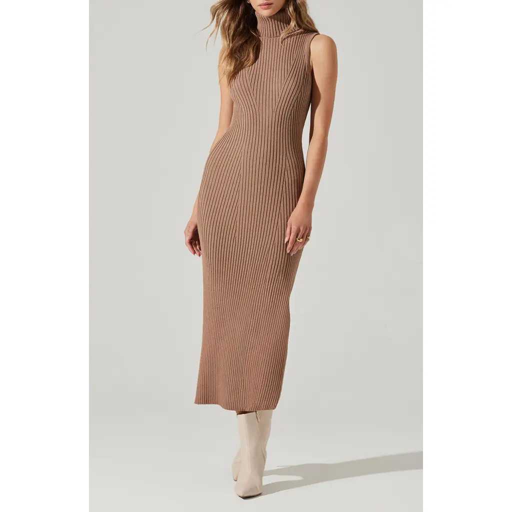 ASTR the Label Channary Rib Midi Sweater Dress in Chestnut at Nordstrom, Size Large | Nordstrom