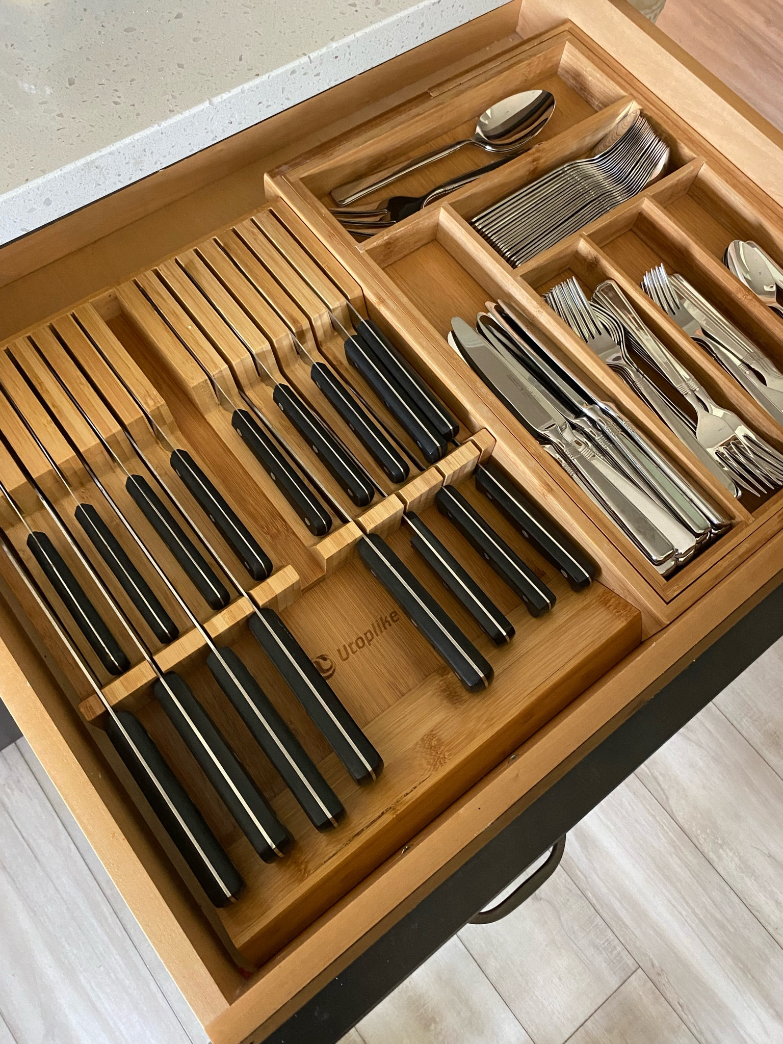Keep sharp knives safely tucked away in this drawer organizer! Kitchen spaces can be elegant and organized! Put away the clutter and chaos and embrace a new clutter free space! 

#LTKhome #LTKunder50 #LTKFind