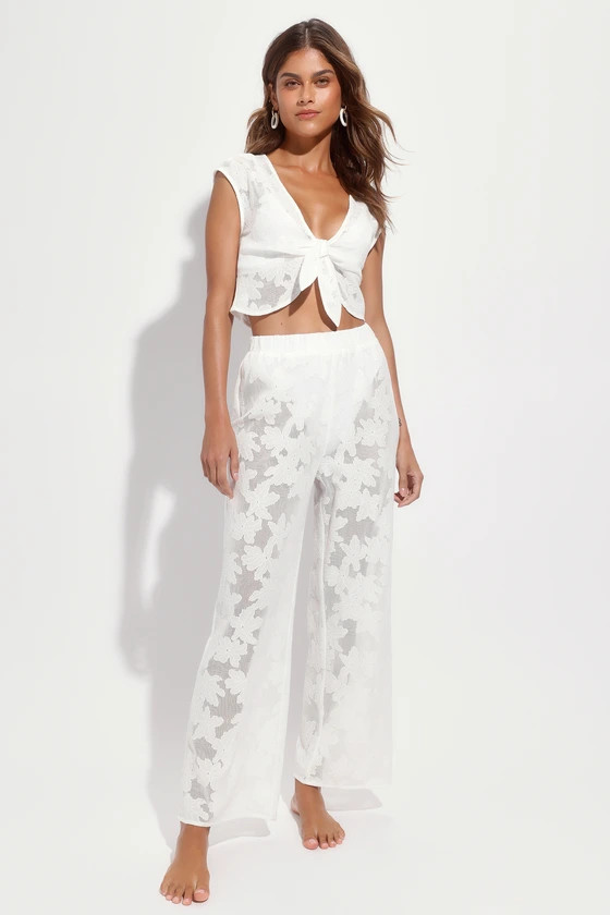 Bright and Beachy White Lace Wide-Leg Swim Cover-Up Pants | Lulus