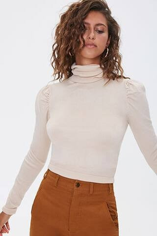 Puff-Sleeve Turtleneck Sweater at Forever 21 , Beige | Forever 21 (US)