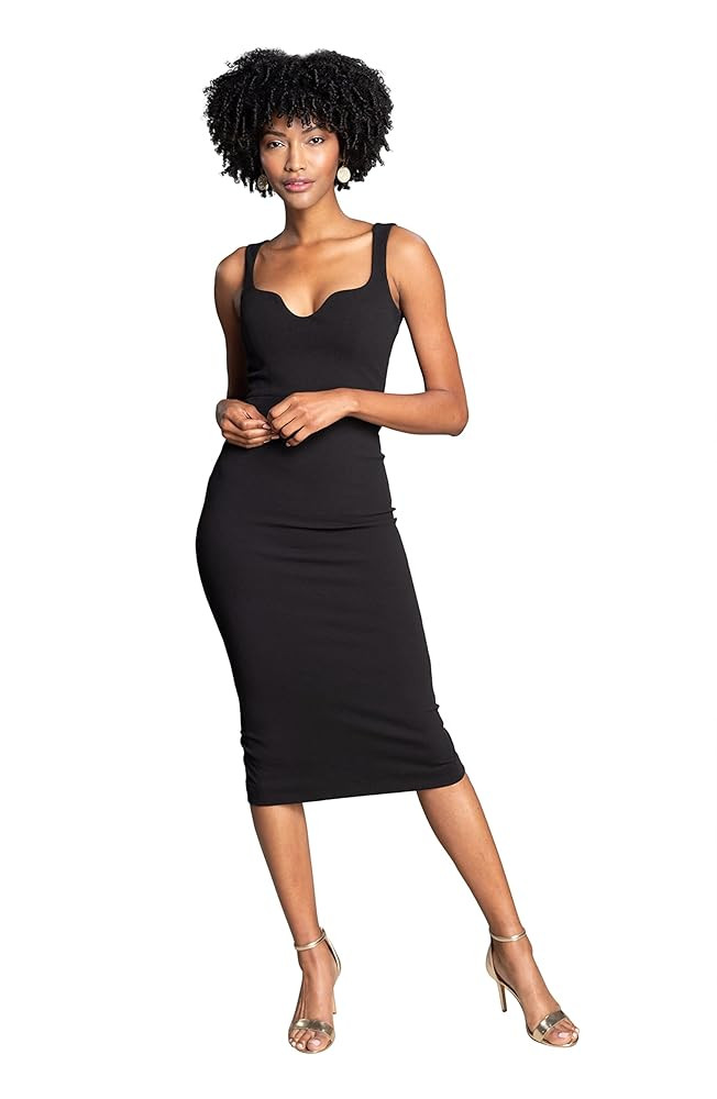 Dress the Population Women's Sloane Rounded V Neck Bodycon Midi Dress | Amazon (US)