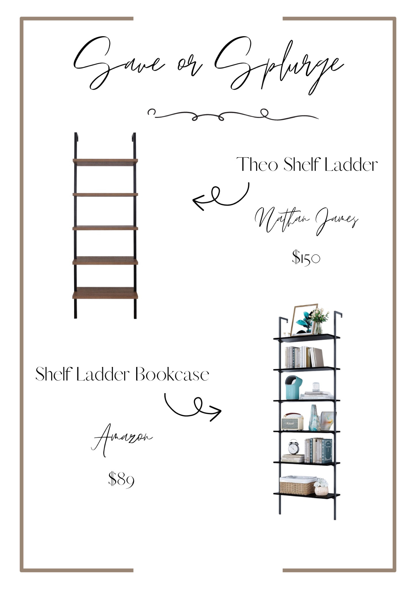 My shelf ladder in all black is out of stock but I found another similar brand! Comparing this to the Nathan James Shelf ladder, which would you buy?

Home, budget home, savings, home finds, affordable home, home style, organic, modern, bookcase, shelfie, save or splurge, look for less, Amazon, Amazon home, Amazon finds, decor, decor finds 

#LTKhome #LTKSeasonal #LTKFind