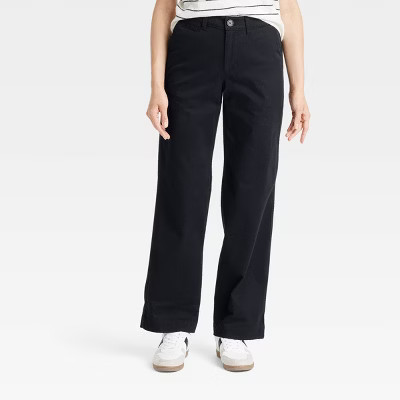 Women's Mid-Rise Straight Leg Relaxed Chino Pants - Universal Thread™ Black 00 Short | Target