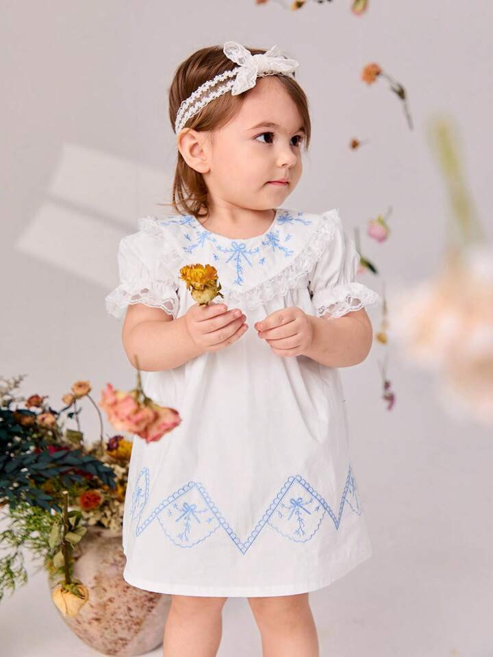 Souflis Baby Girls' Summer Vintage Lace Embroidery Dress With High-End Small And Unique Style | S... | SHEIN
