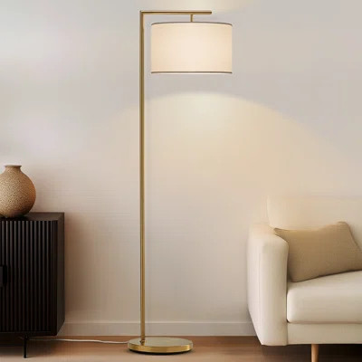 Montage Modern 60 in. Unique Standing Mid Century Modern Floor Lamp with Fabric Drum Shade - LED Bul | Wayfair North America
