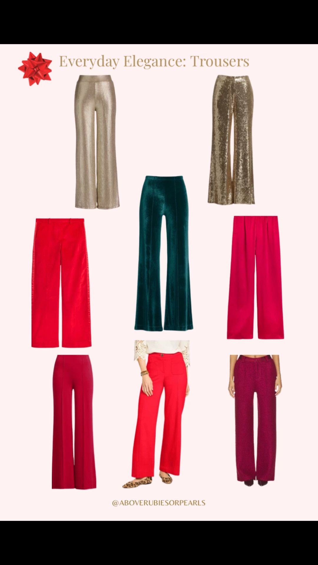 Velvet, satin, sequins, and luxe wide-leg silhouettes — these statement trousers add instant polish to holiday gatherings, church events, and festive nights out. Perfect for gifting or elevating your own winter wardrobe.

Tap to shop the full trouser collection.


#LTKGiftGuide #LTKSeasonal #LTKHoliday
