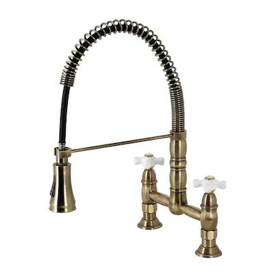 Kingston Brass Heritage Antique Brass 2-Handle Deck-Mount Bridge Handle Kitchen Faucet Lowes.com | Lowe's