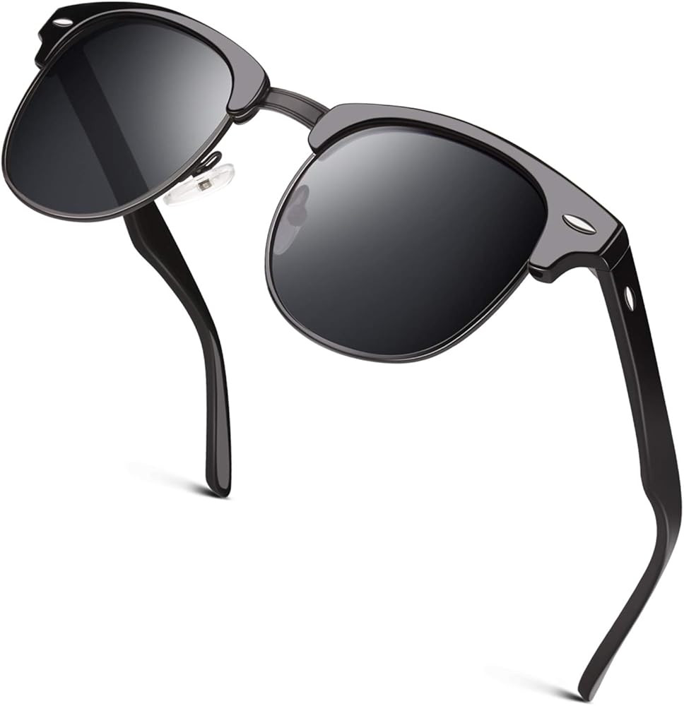 GQUEEN Classic Horn Rimmed Semi Rimless Polarized Sunglasses for Men Women GQO6 | Amazon (US)