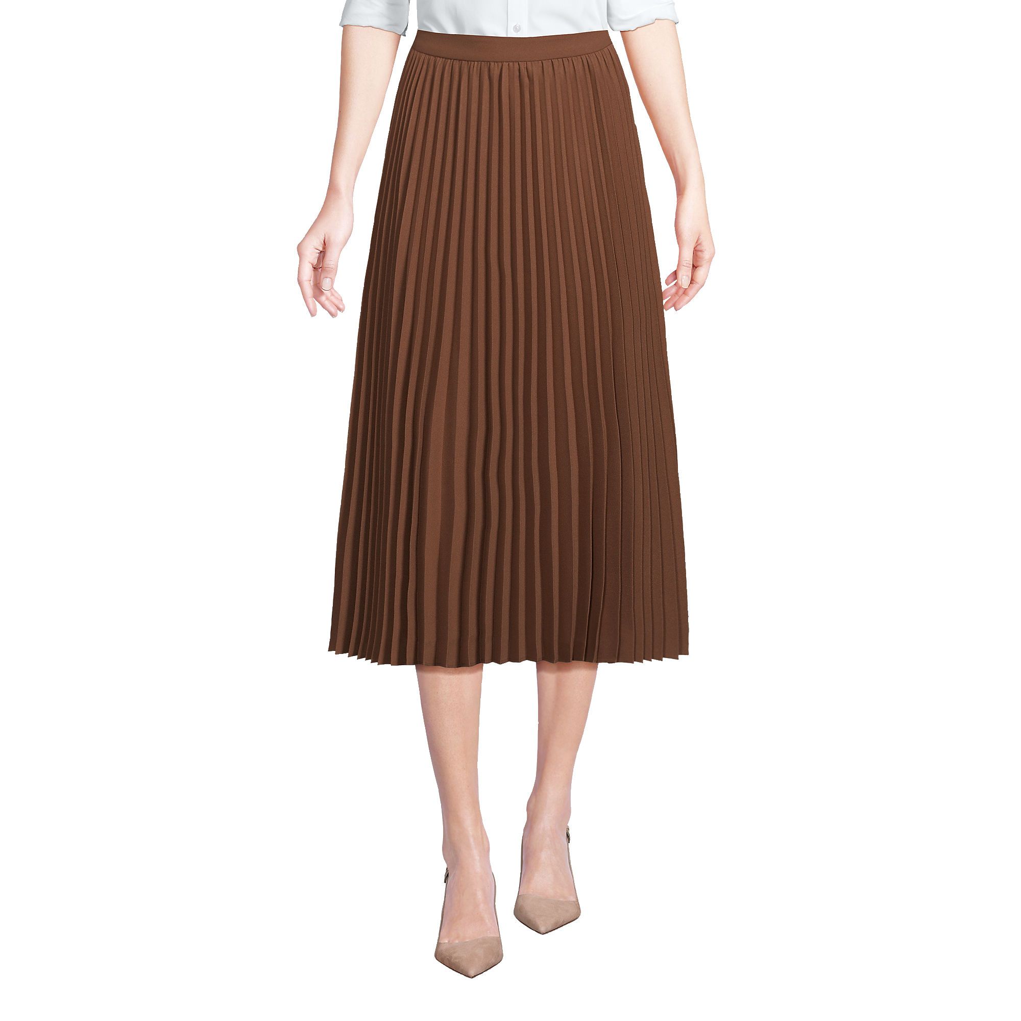 Women's Poly Crepe Pleated Midi Skirt | Lands' End (US)