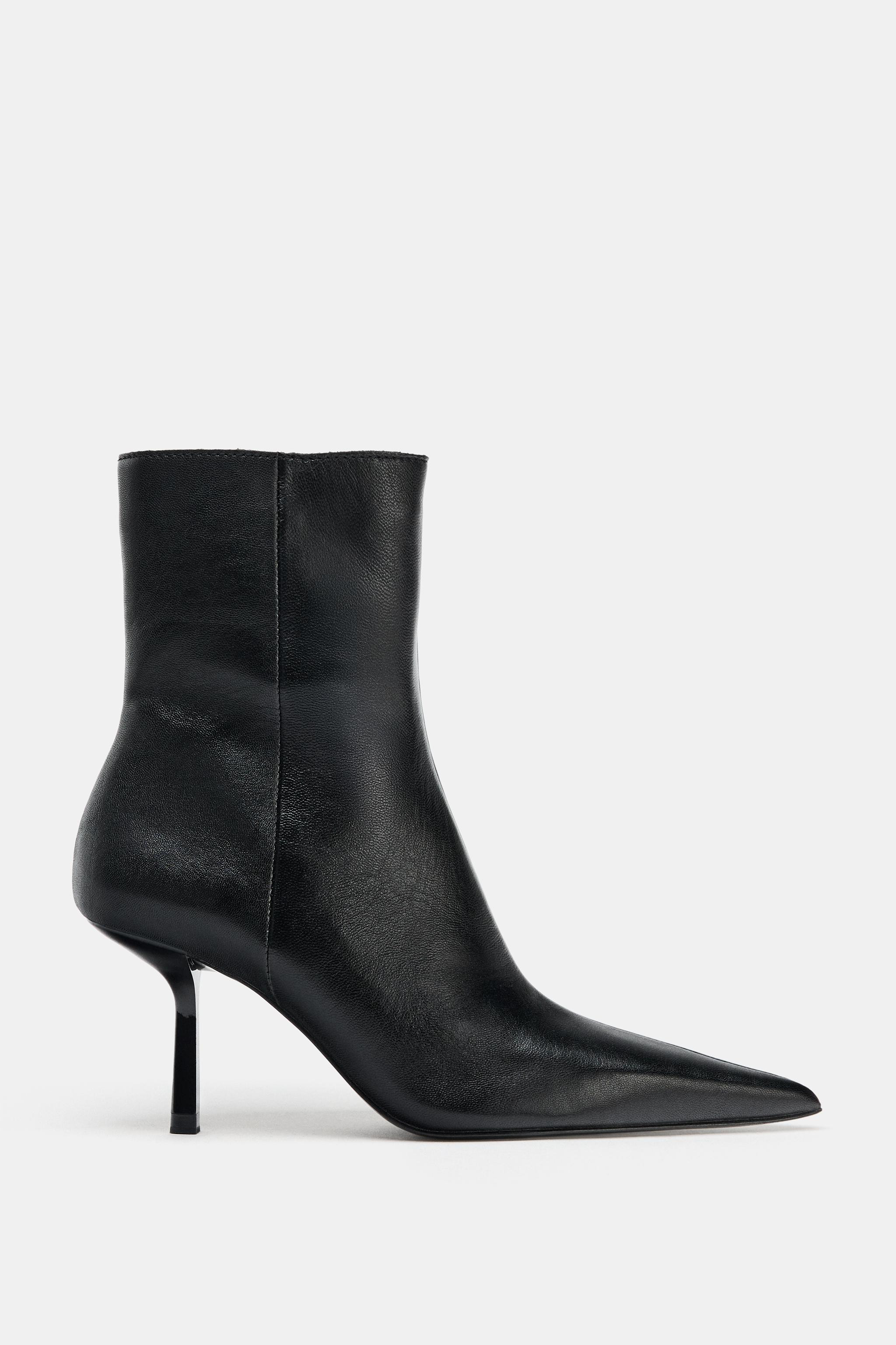 LEATHER HIGH-HEEL ANKLE BOOTS | Zara UK