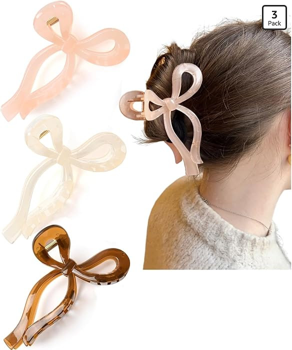 Ayesha Bows Claw Clips 3 Colors Hair Clips for Women Girls Bow Trend Claw Clips for All Hair Type... | Amazon (US)