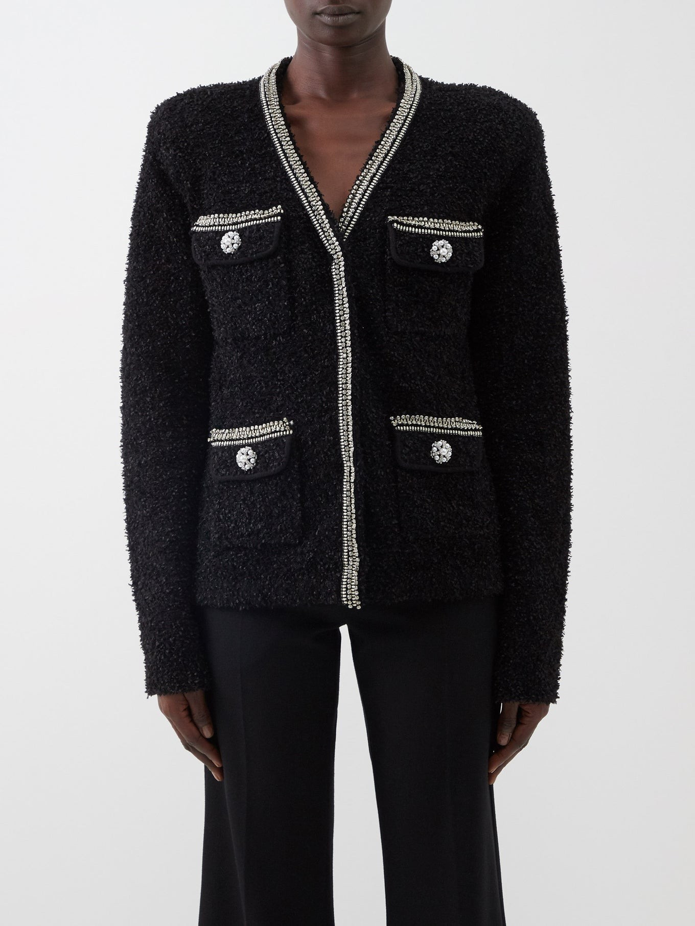 Crystal-embellished bouclé cardigan | Self-Portrait | Matches (UK)