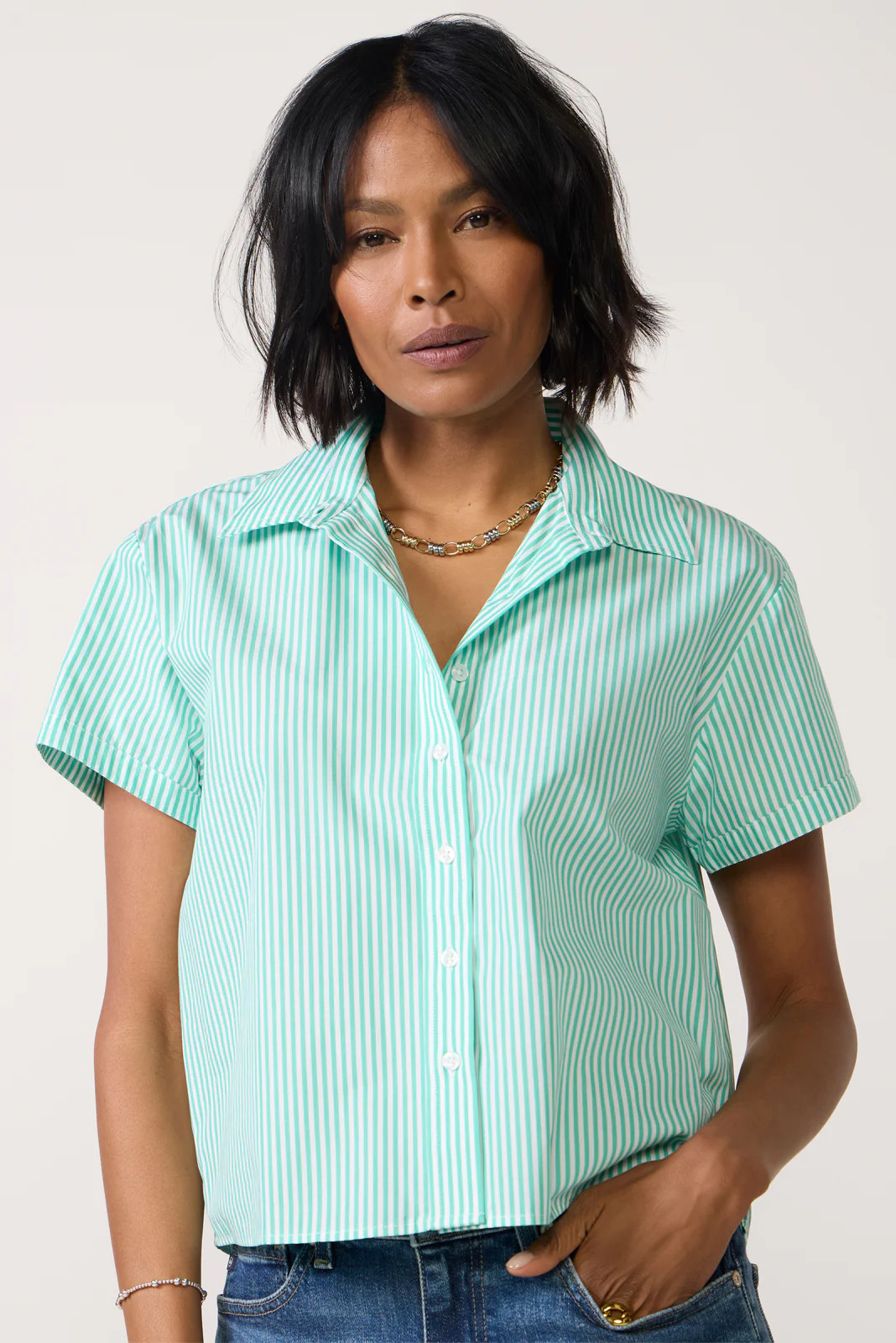 THE SHIRT Women's Short Sleeve Boxy Shirt, Size Small, Green | Evereve