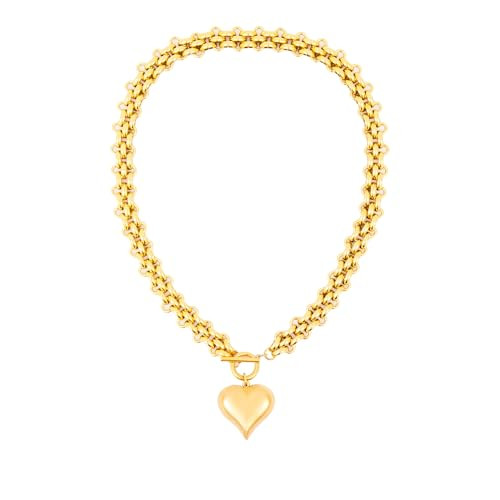 jomjeu Chunky Gold Necklace for Women Heart Necklace 18K Gold Plated Stainless Steel Chain Pendant Necklace Classic Trendy Toggle Thick Gold Necklaces Jewelry Gifts for Women | Amazon (US)