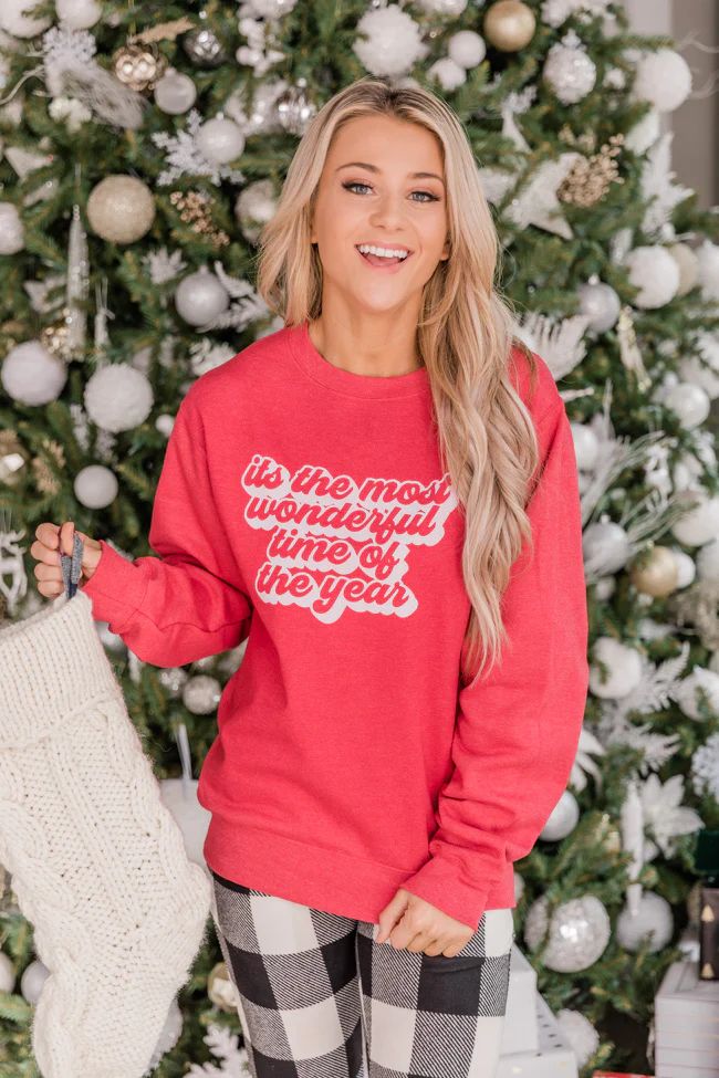 It's The Most Wonderful Time Of The Year Graphic Heather Red Sweatshirt | The Pink Lily Boutique