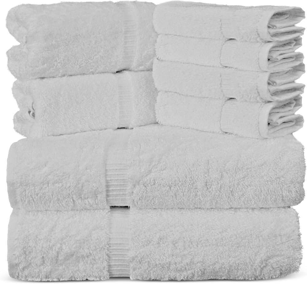 Premium Turkish Cotton Super Soft and Absorbent Towels (8-Piece Towel Set, White) | Amazon (US)