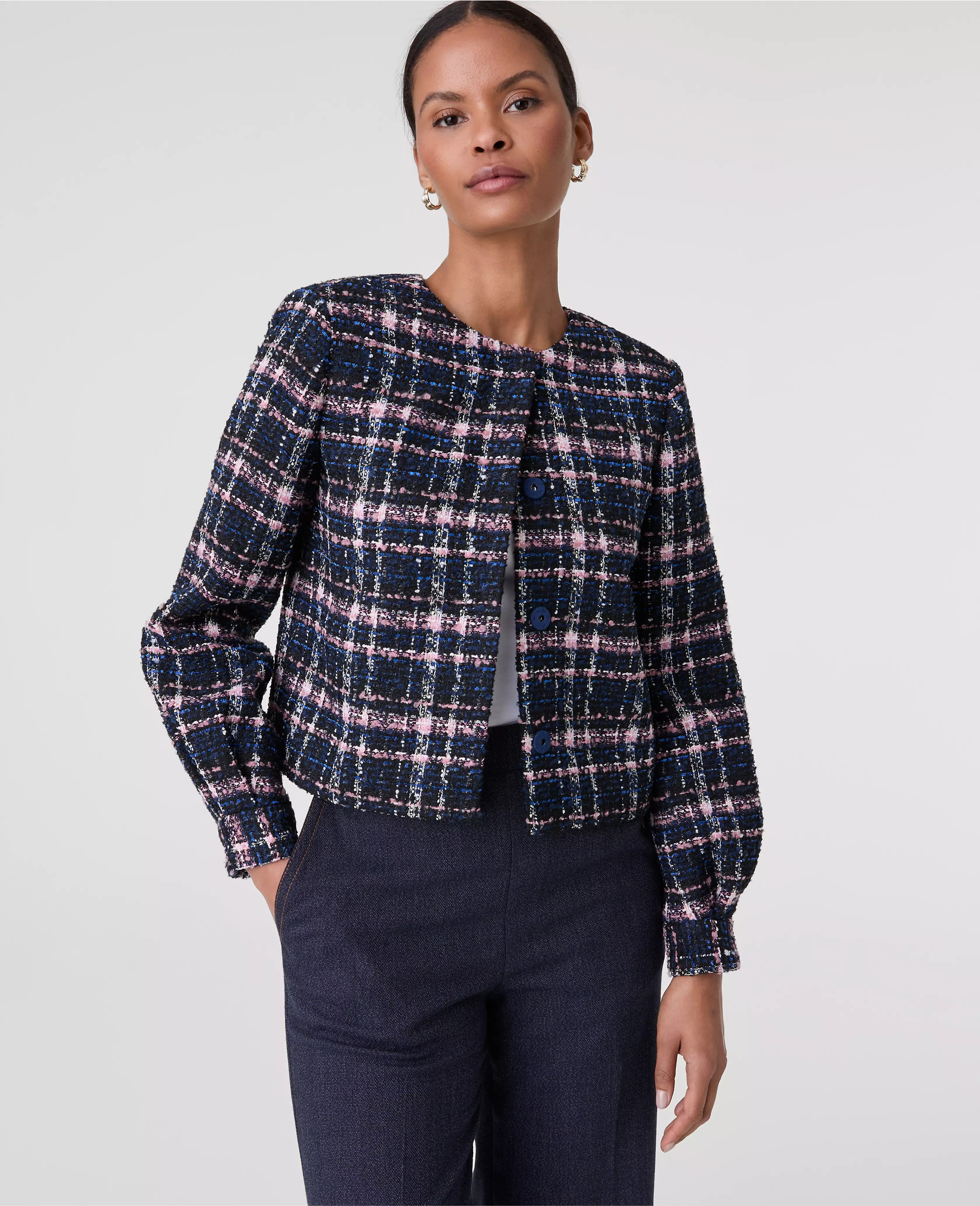 The Crew Neck Jacket in Plaid Tweed | Ann Taylor