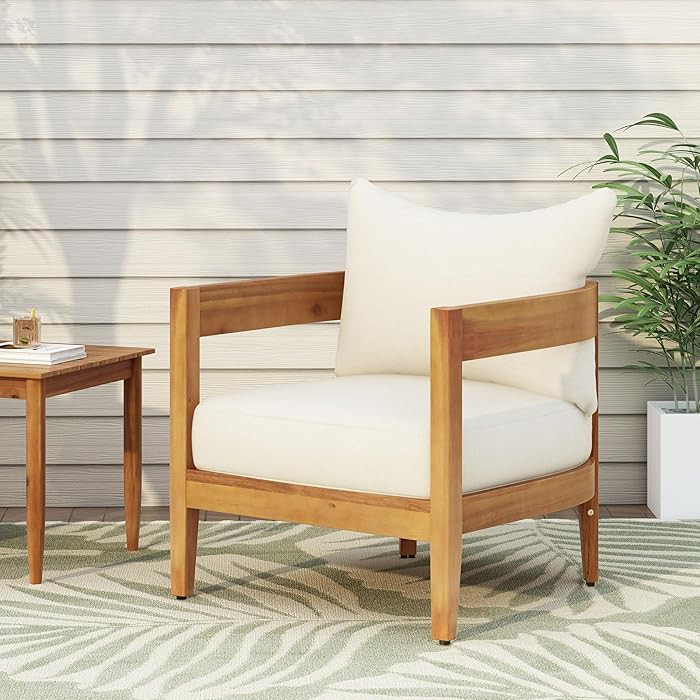 Christopher Knight Home Nadine Outdoor Accent Chair, Acacia Wood Club Chair, Tub Shape Design Arm... | Amazon (US)