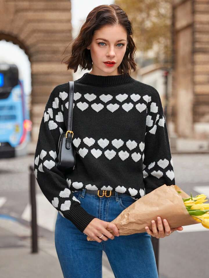 SHEIN Frenchy Women's Heart Pattern Sweater | SHEIN
