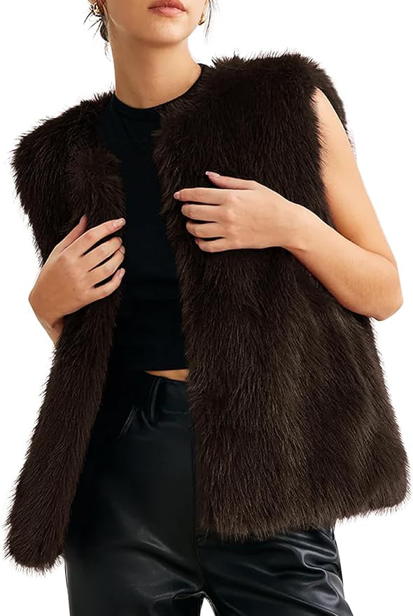 Flygo Faux Fur Vest Women Sleeveless Faux Fur Jacket Furry Open Front Cardigan Top Fluffy Winter ... | Amazon (US)