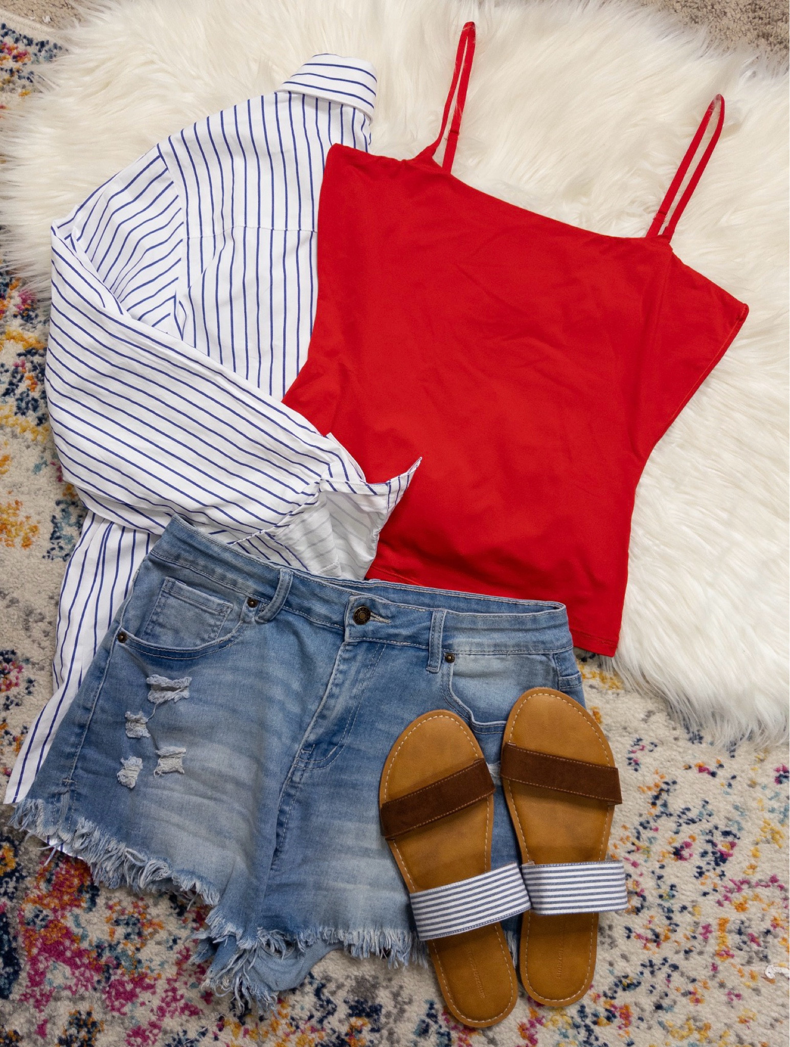 Red white and blue outfit idea from amazon — red cami tank top, striped button down shirt, denim shorts, and striped sandals (runs small, I went up half a size)







Amazon outfits, summer outfit inspo, outfit ideas, casual outfits amazon, amazon outfits every day, outfit ideas 2026, summer outfits, 4th of July outfit

#LTKootd #LTKSaleAlert #LTKPetite