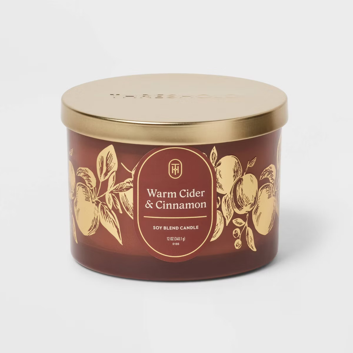 3-Wick 12oz Decal Warm Cider and Cinnamon Glass Jar Candle with Metal Lid - Threshold™ | Target