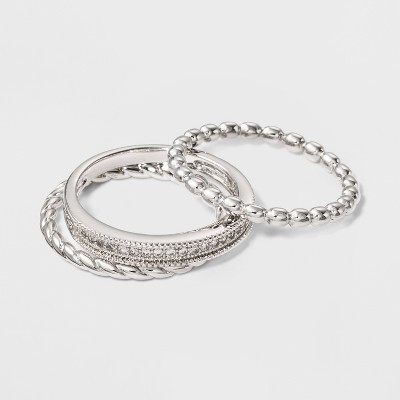 Silver Plated with Cubic Zirconia 3 Band Ring Set - A New Day™ Silver 8 | Target