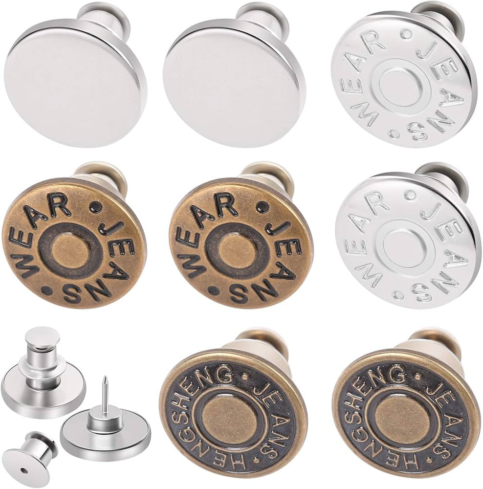 8 Sets Button Pins for Jeans, Jean Button Pins for Loose Jeans, No Sew and No Tools Instant Repla... | Amazon (US)