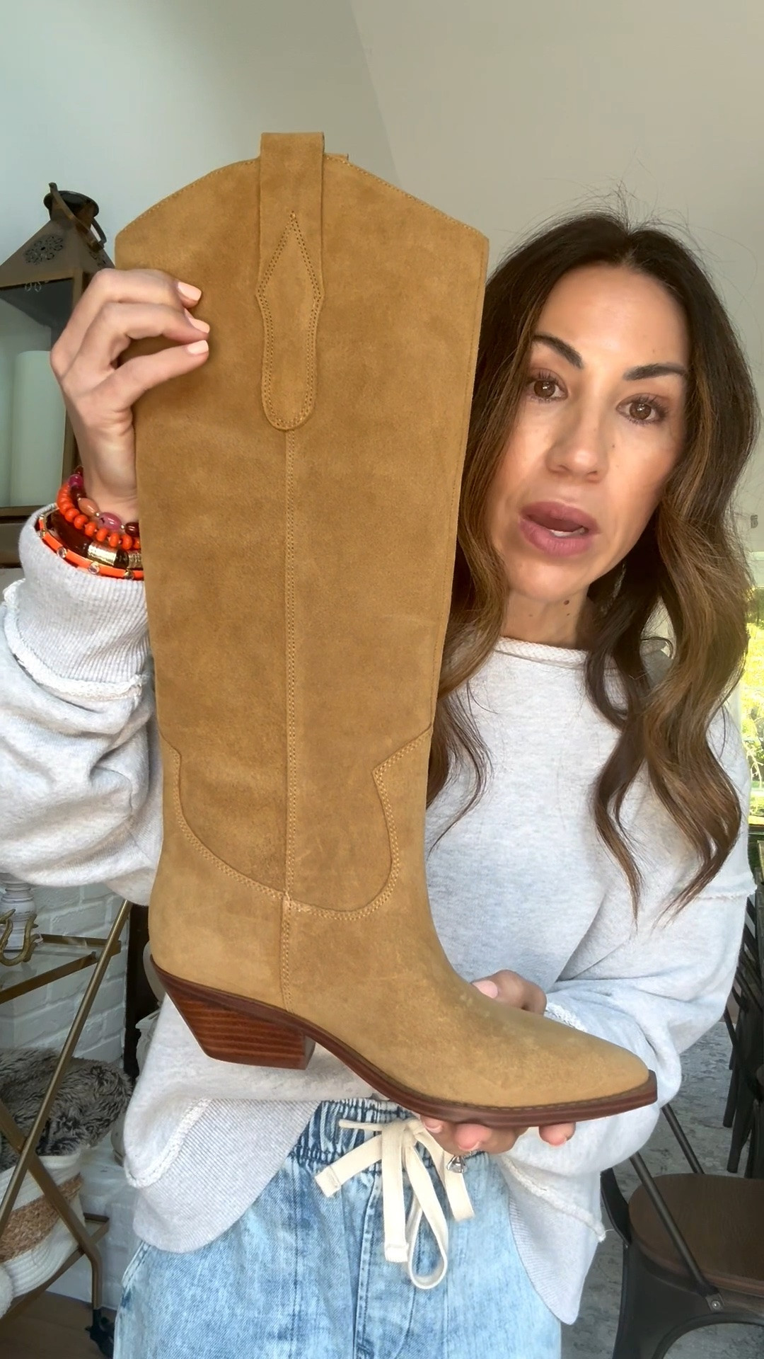 Knee-high boots TTS. Western boots. Suede boots. Jewelry code HOUSEOFLEO20. @macys

#LTKOver40 #LTKSaleAlert