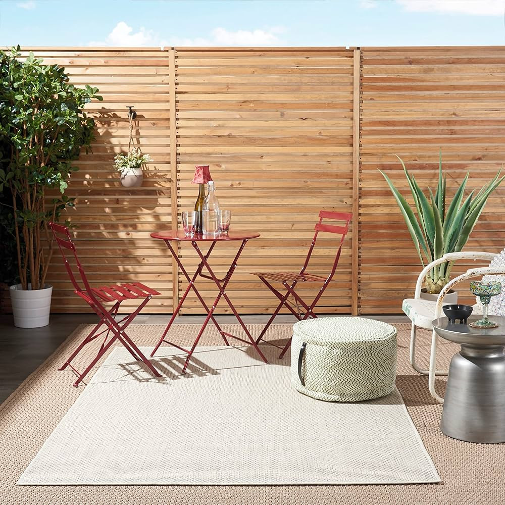 Nourison Courtyard Indoor/Outdoor Ivory Silver 5' x 7' Area Rug, Geometric, Easy Cleaning, Non Sh... | Amazon (US)