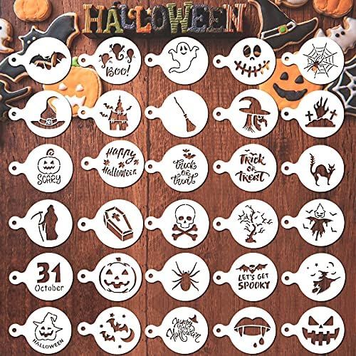 30 Pcs 2021 Halloween Cookie Stencils Halloween Cake Templates Halloween Coffee Stencils Reusable... | Amazon (US)