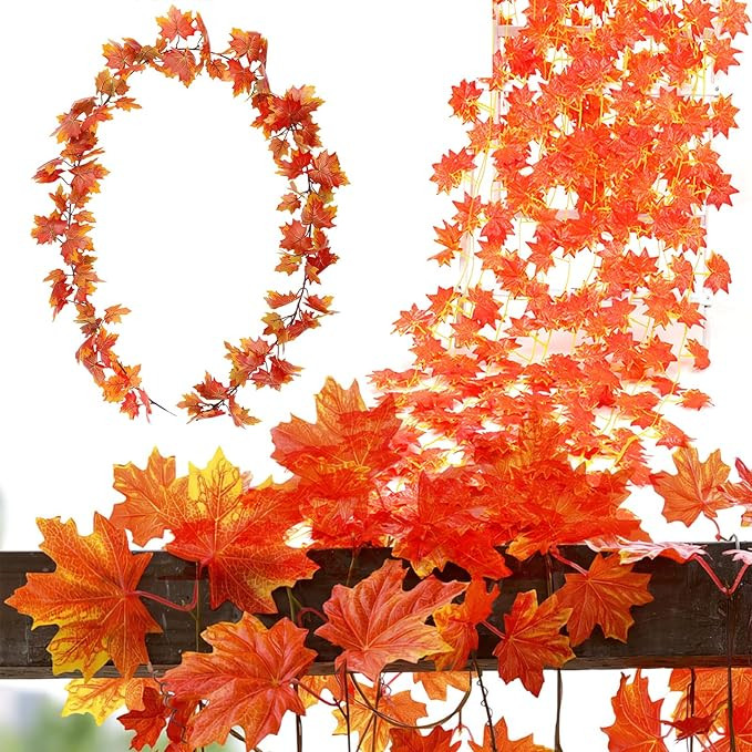 AUOCATTAIL 12 Pack Maple Leaf Vine Artificial Red Maple Leaf Plant Vine Fall Thanksgiving Maple L... | Amazon (US)
