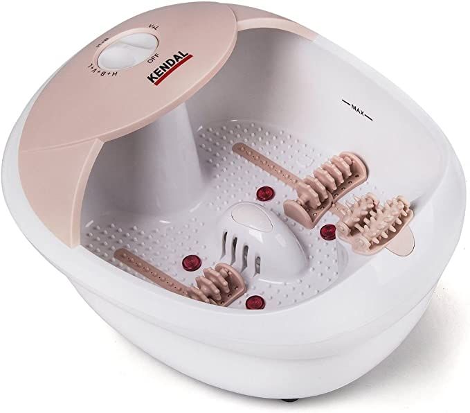 Kendal All in one Foot spa Bath Massager w/Heat, HF Vibration, O2 Bubbles red Light (Pink) | Amazon (US)