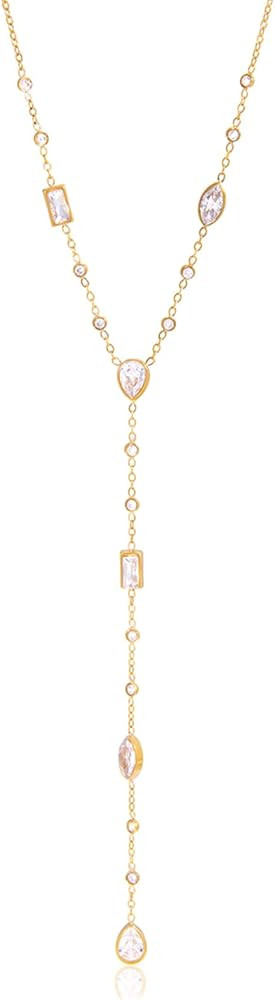Fullpop Dainty Gold Necklaces for Women, 18k Gold Layered Lariat Necklace for Women Long Gold Cho... | Amazon (US)
