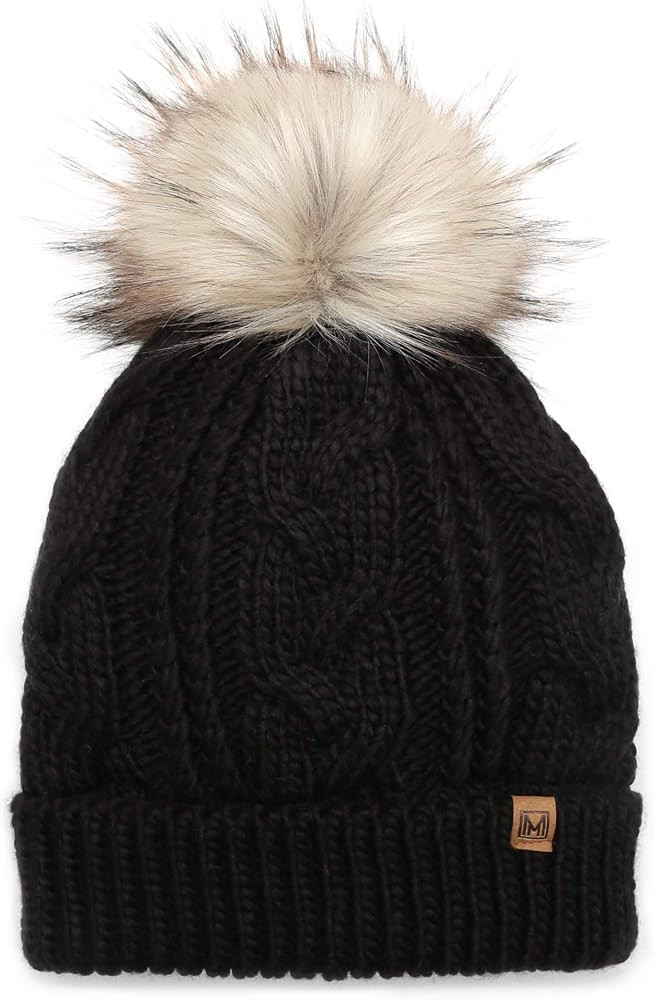 MIRMARU Women’s Soft Faux Fur Pom Pom Slouchy Beanie Hat with Sherpa Lined- Thick, Soft, Chunky... | Amazon (US)