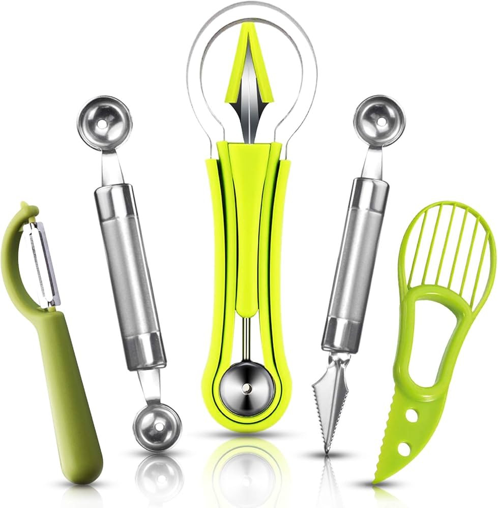 5Pcs Melon Baller Scoop Set, 4 in 1 Stainless Steel Fruit Scooper Seed Remover Cutter, Double Sid... | Amazon (US)