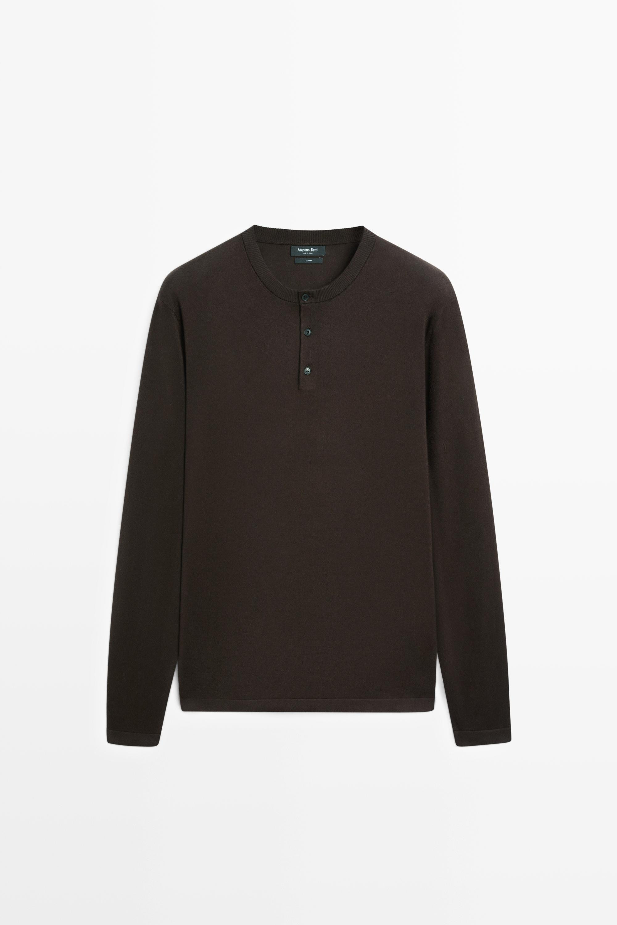 100% Cotton Henley Neck Knit Sweater | Massimo Dutti UK
