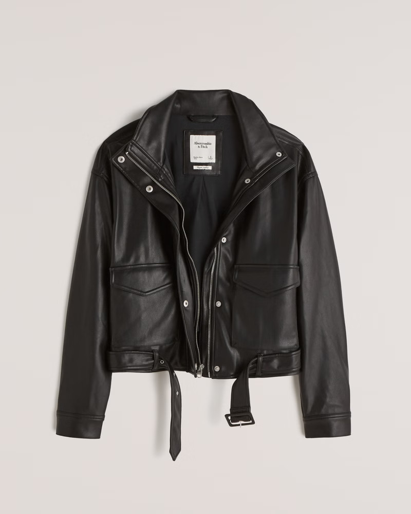 Faux Leather Cropped Utility Bomber Jacket | Abercrombie & Fitch (US)