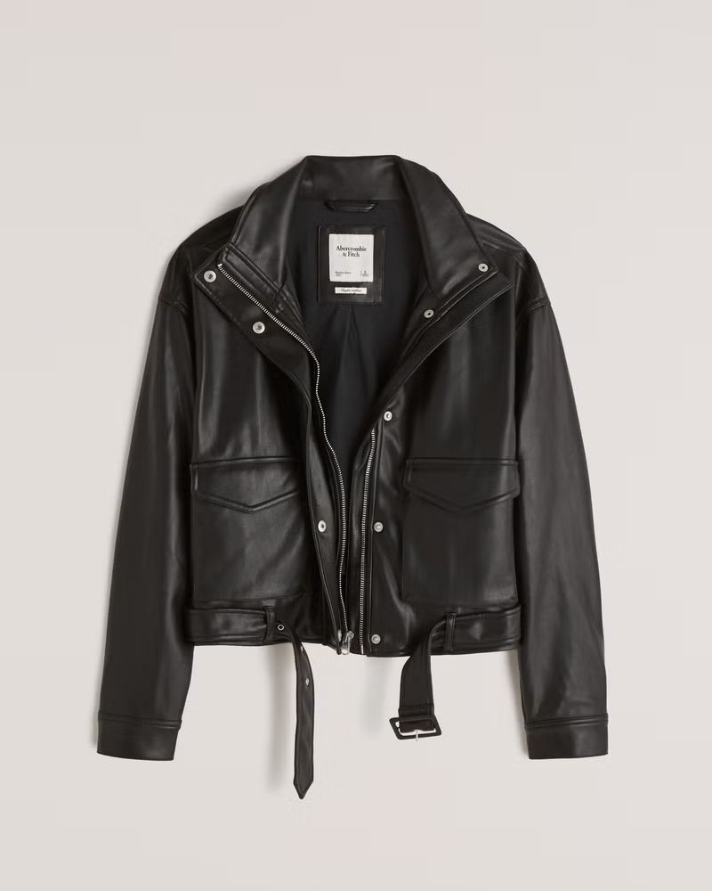 Women's Faux Leather Utility Bomber Jacket | Women's Coats & Jackets | Abercrombie.com | Abercrombie & Fitch (US)