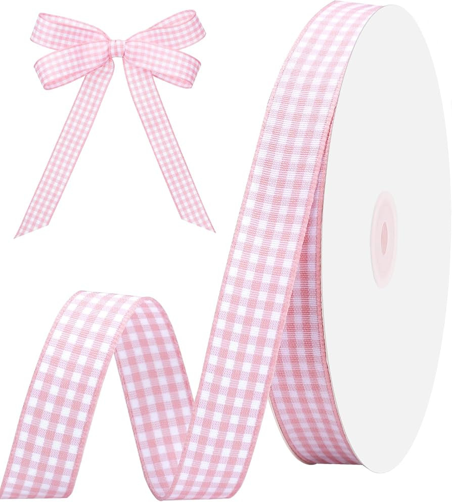 woric Pink Gingham Ribbon 5/8" X 30 Yd Plaid Ribbon | Amazon (US)