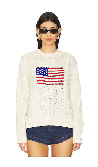 Polo Ralph Lauren Aran-knit Flag Cotton Sweater in White. - size S | Revolve Clothing (Global)