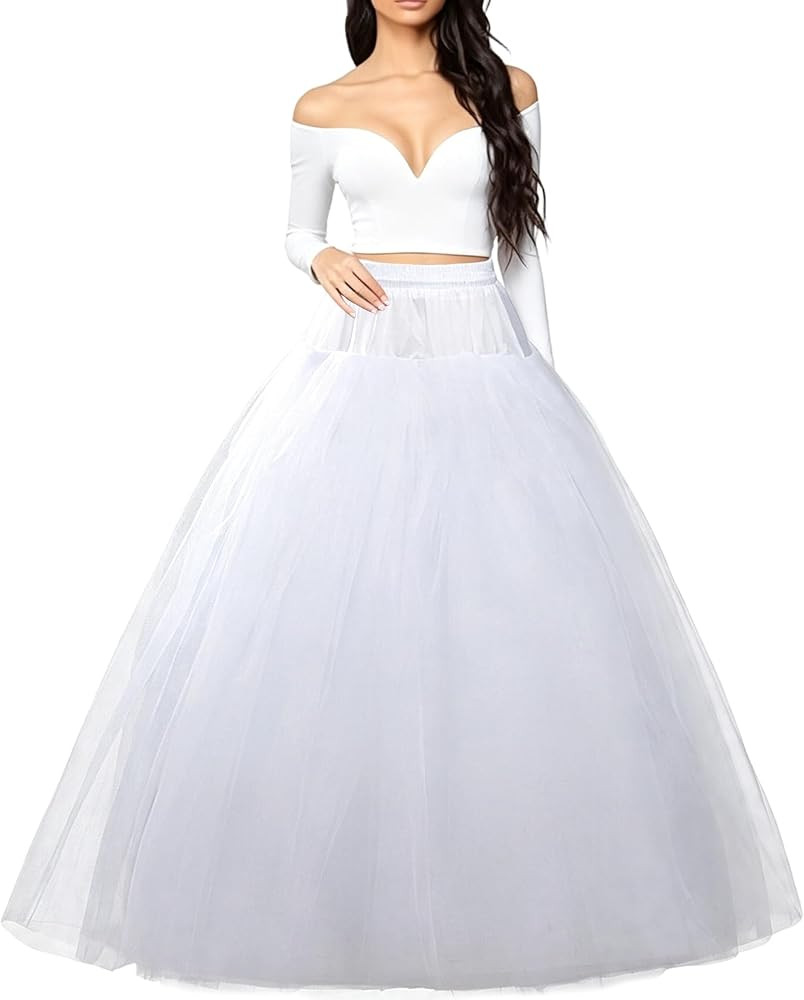 Floor Length Hoopless A-Line Petticoat Crinoline Underskirt | Amazon (US)