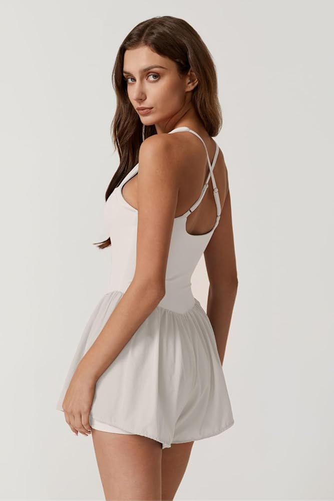 QINSEN Women's Square Neck Sleeveless Romper Jumpsuit Casual Summer One Piece Outfit with Pocket | Amazon (US)