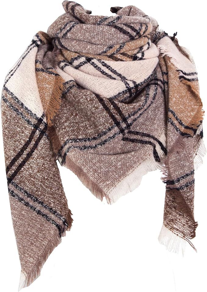 Wander Agio Womens Winter Scarfs Warm Scarf Half Shawls Triangle Scarves Stripe Plaid | Amazon (US)